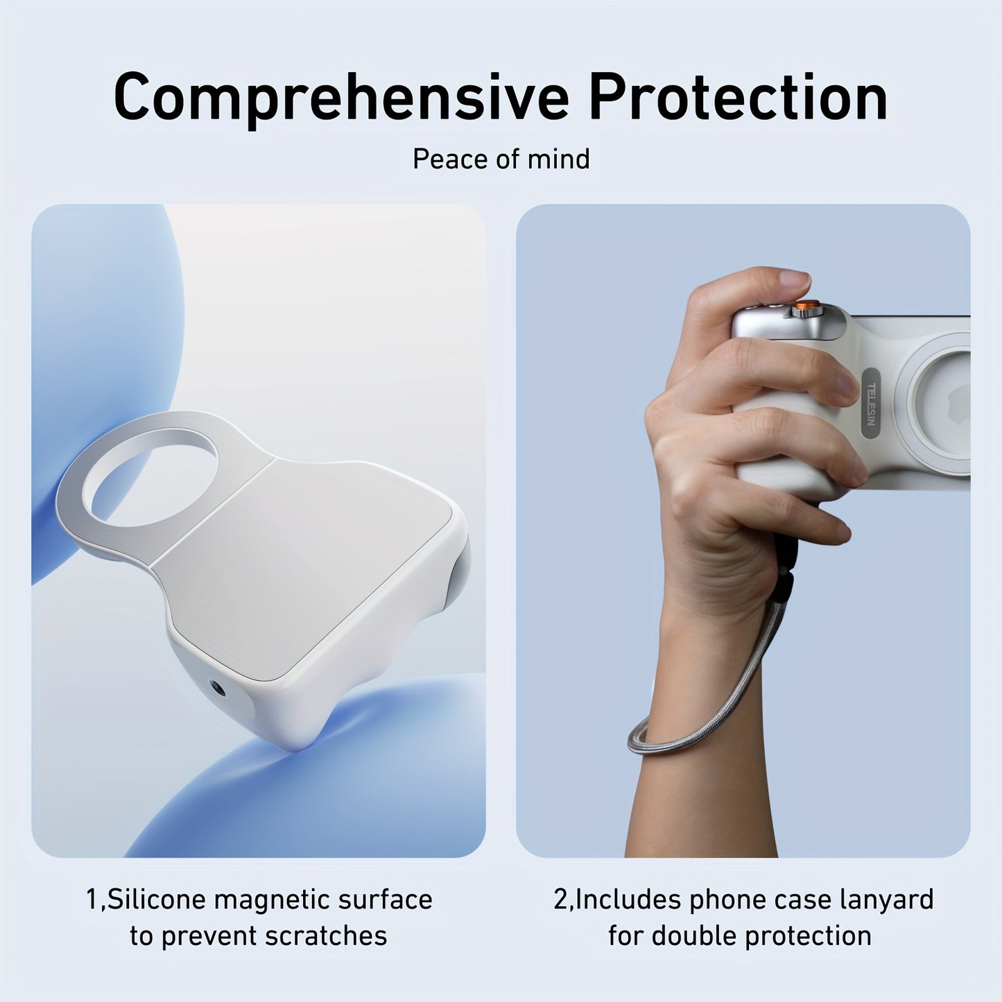 Poignée d'appareil photo magnétique pour iPhone et Android avec bouton d'obturateur sans fil détachable