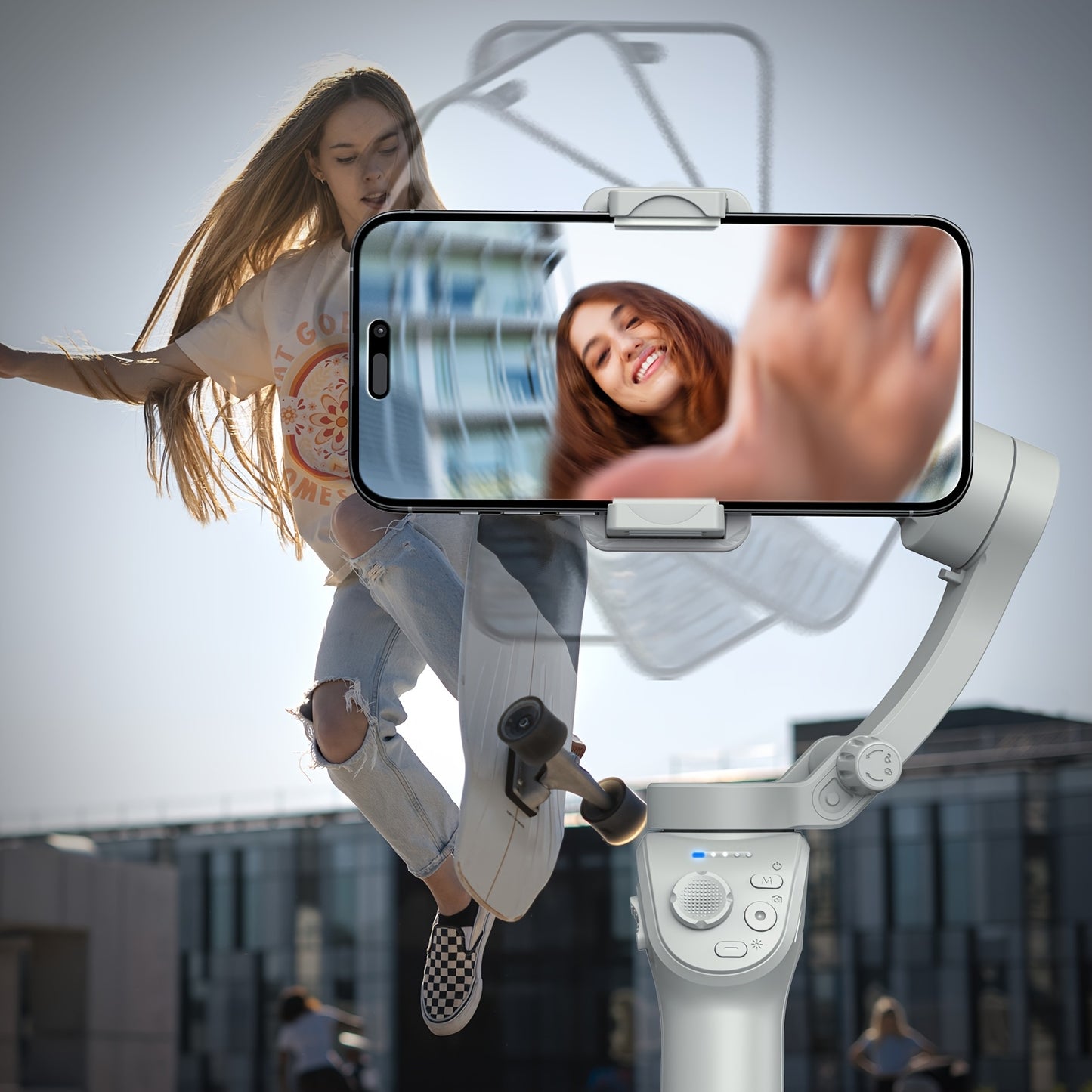 Cardan de suivi du visage avec IA, stabilisateur rotatif à 360°