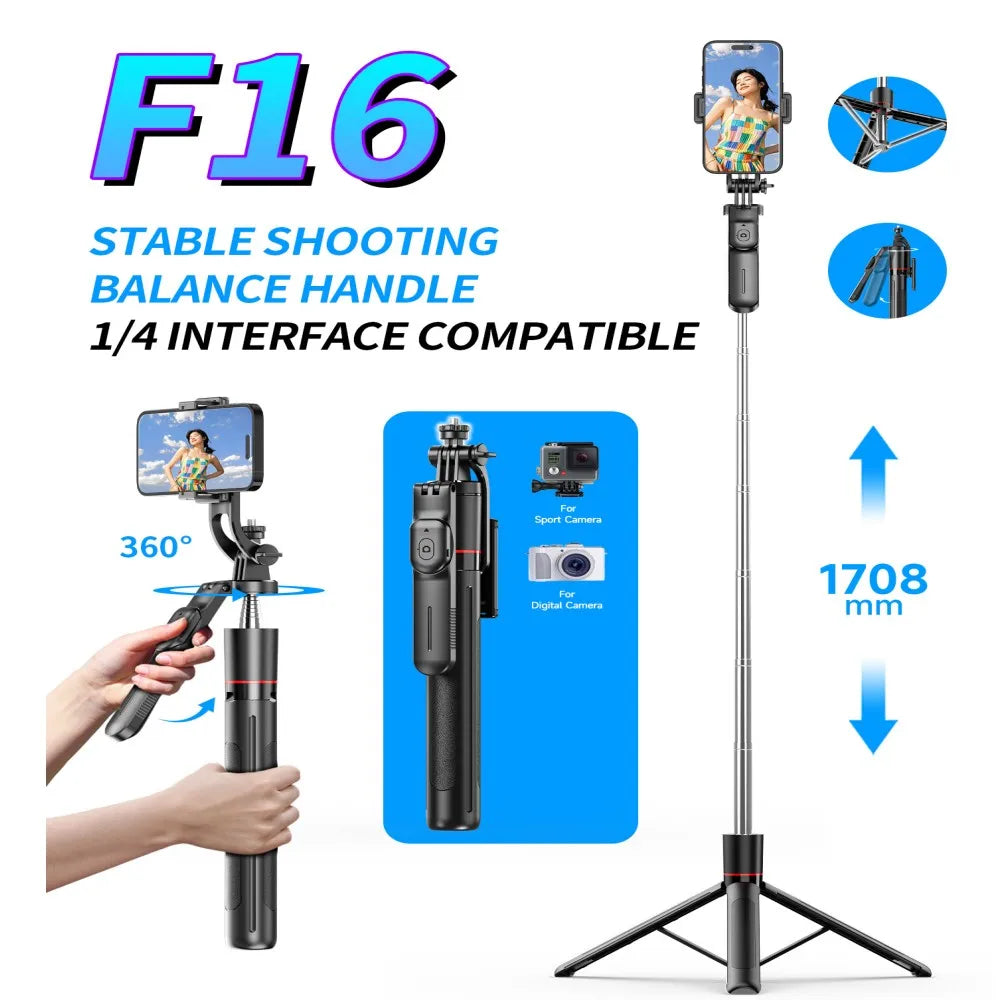 Perche à selfie de 1708 mm de long avec trépied , télécommande Bluetooth