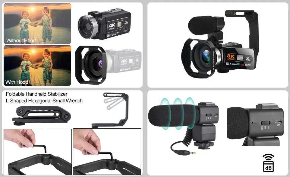 Caméra vidéo numérique HDR 8K, vision nocturne, webcam WIFI 48 MP