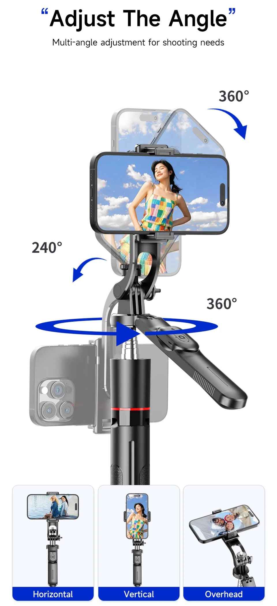 Perche à selfie de 1708 mm de long avec trépied , télécommande Bluetooth