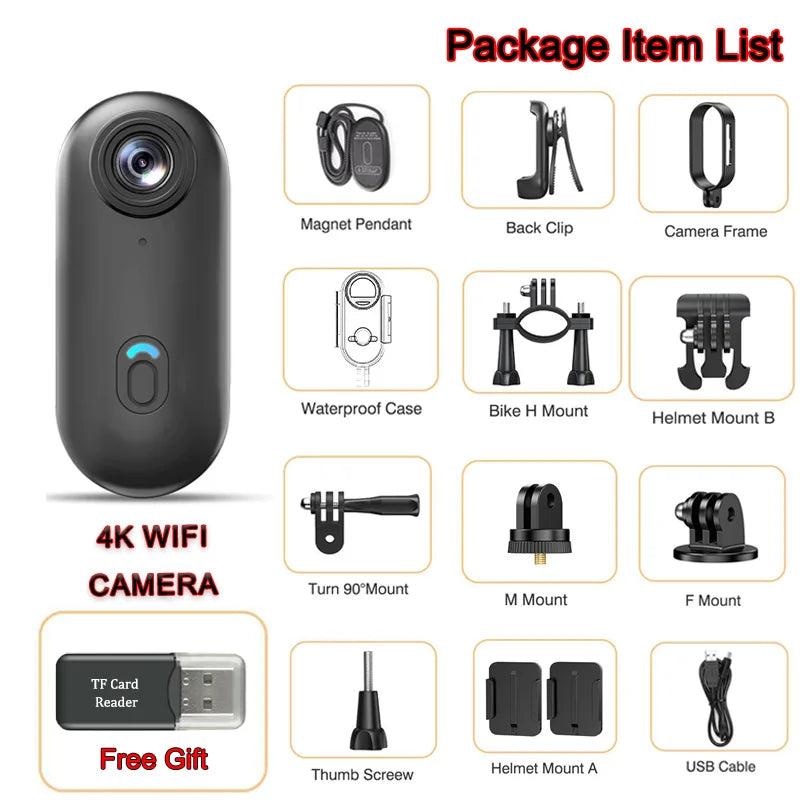Mini caméra d'action 4K HD 1080P, sans fil, Wi-Fi