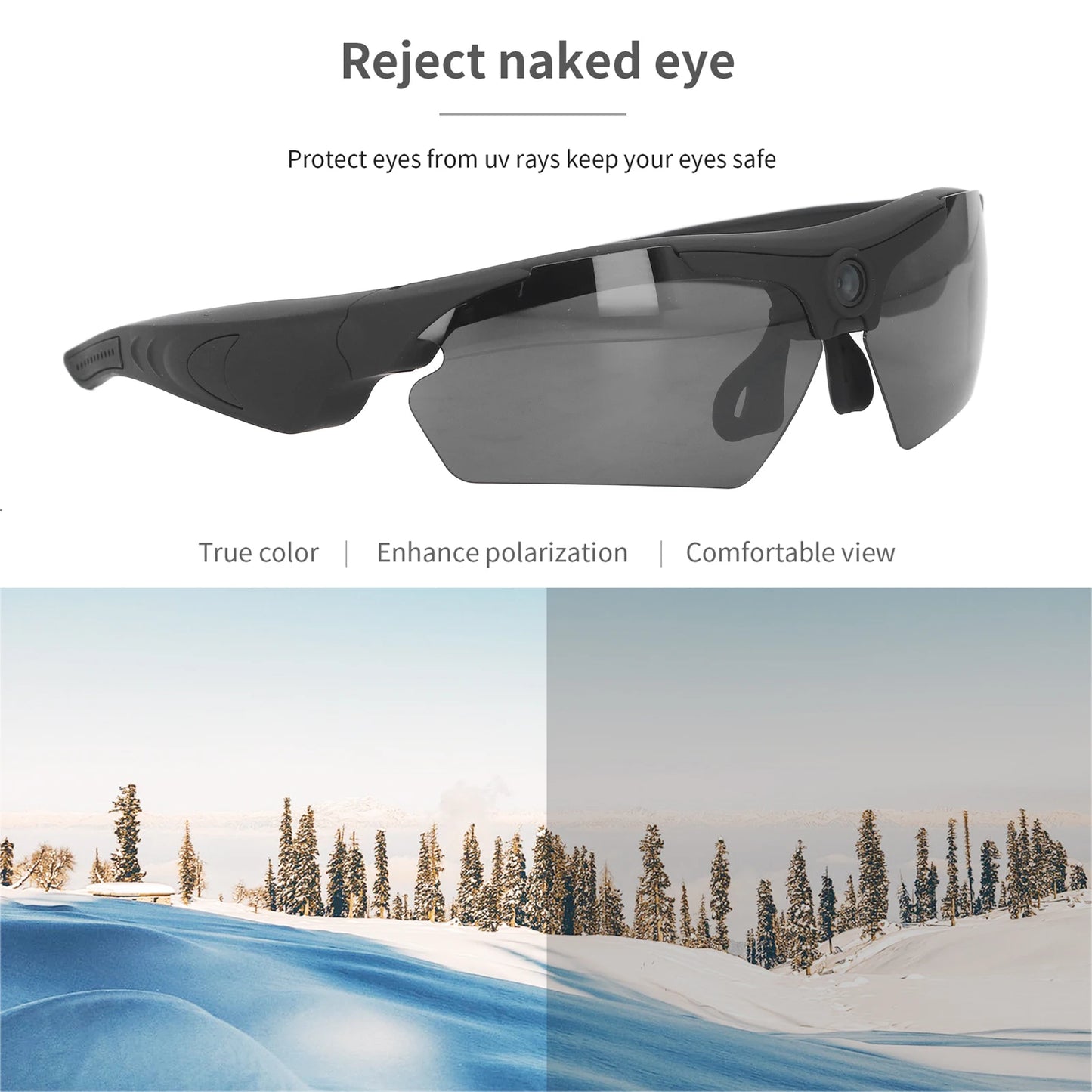 Lunettes de soleil avec caméra, enregistrement vidéo Full HD 1080p