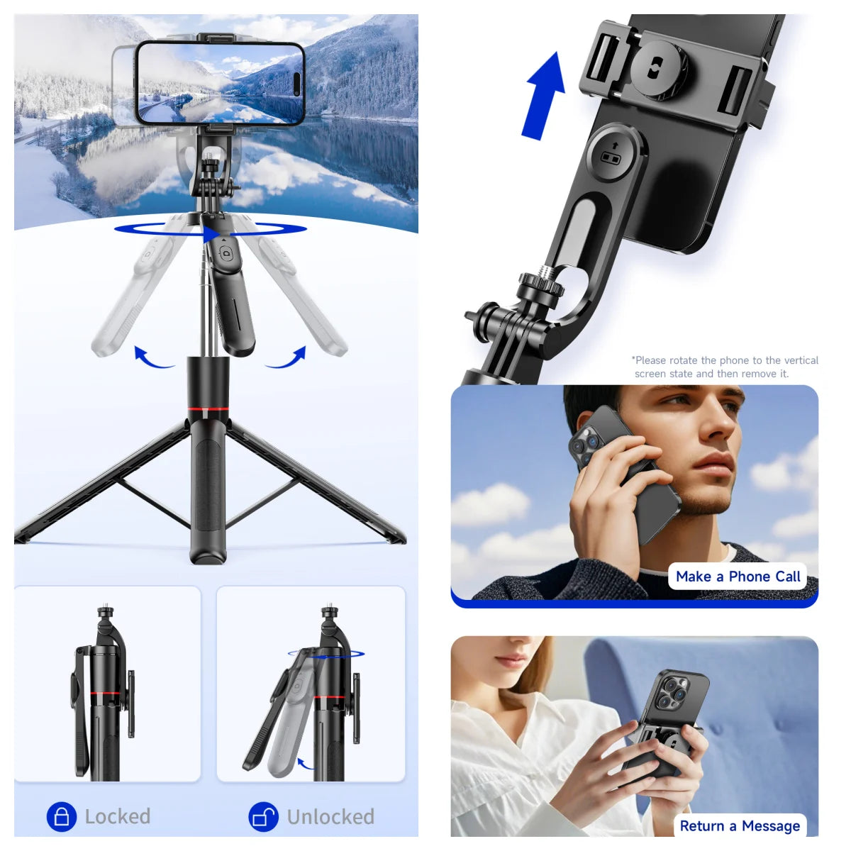 Perche à selfie de 1708 mm de long avec trépied , télécommande Bluetooth