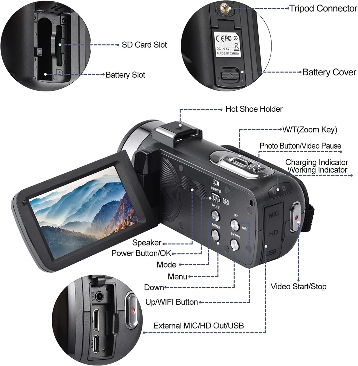 Caméra vidéo numérique HDR 8K, vision nocturne, webcam WIFI 48 MP