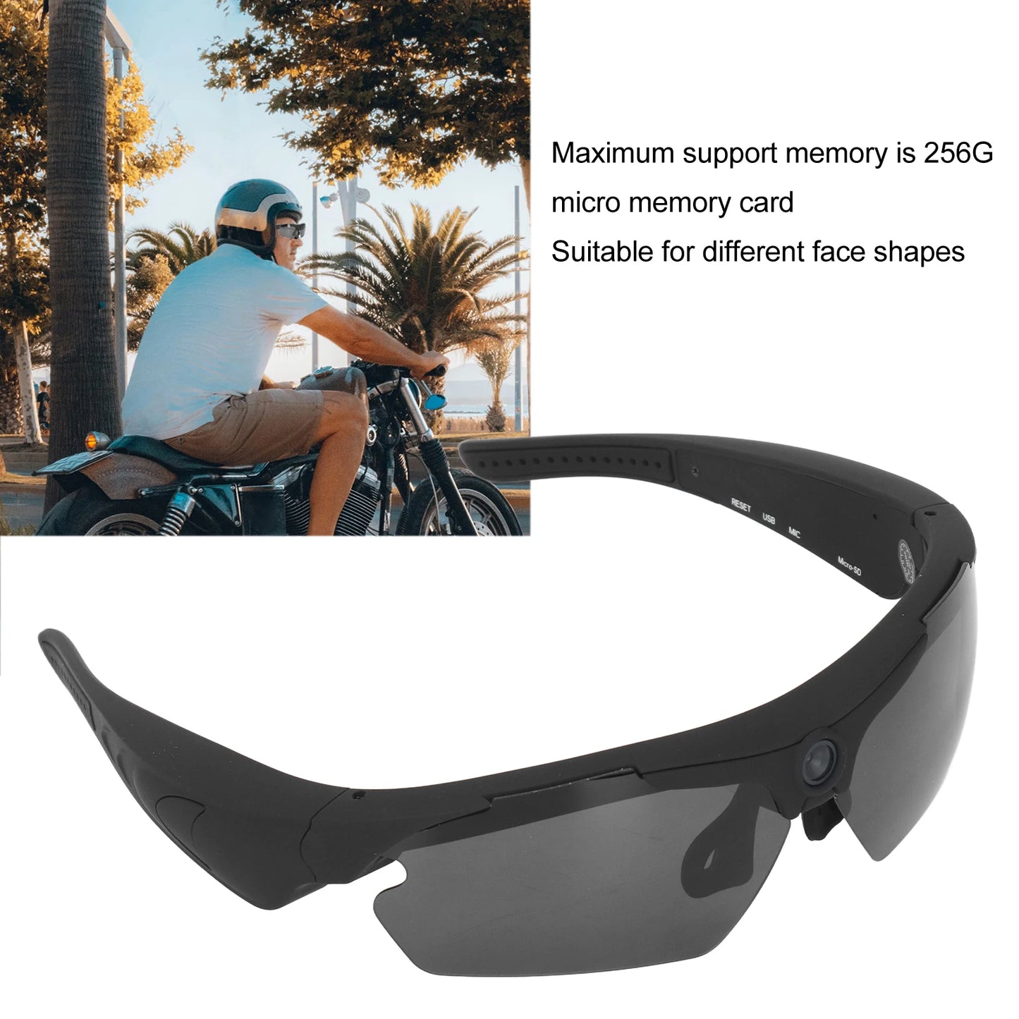 Lunettes de soleil avec caméra, enregistrement vidéo Full HD 1080p