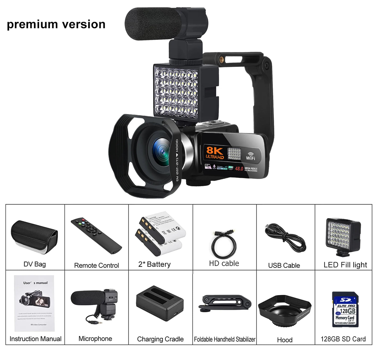 Caméra vidéo numérique HDR 8K, vision nocturne, webcam WIFI 48 MP