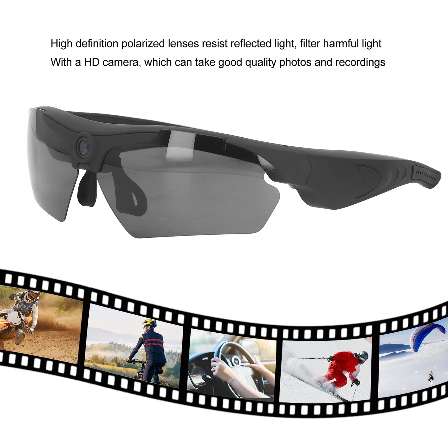 Lunettes de soleil avec caméra, enregistrement vidéo Full HD 1080p