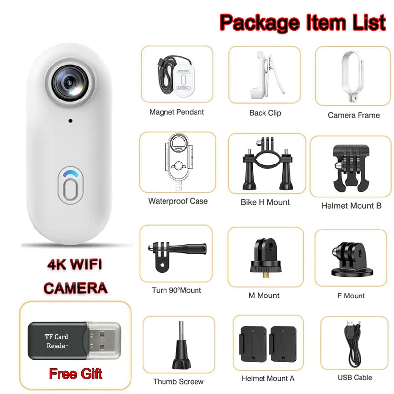 Mini caméra d'action 4K HD 1080P, sans fil, Wi-Fi