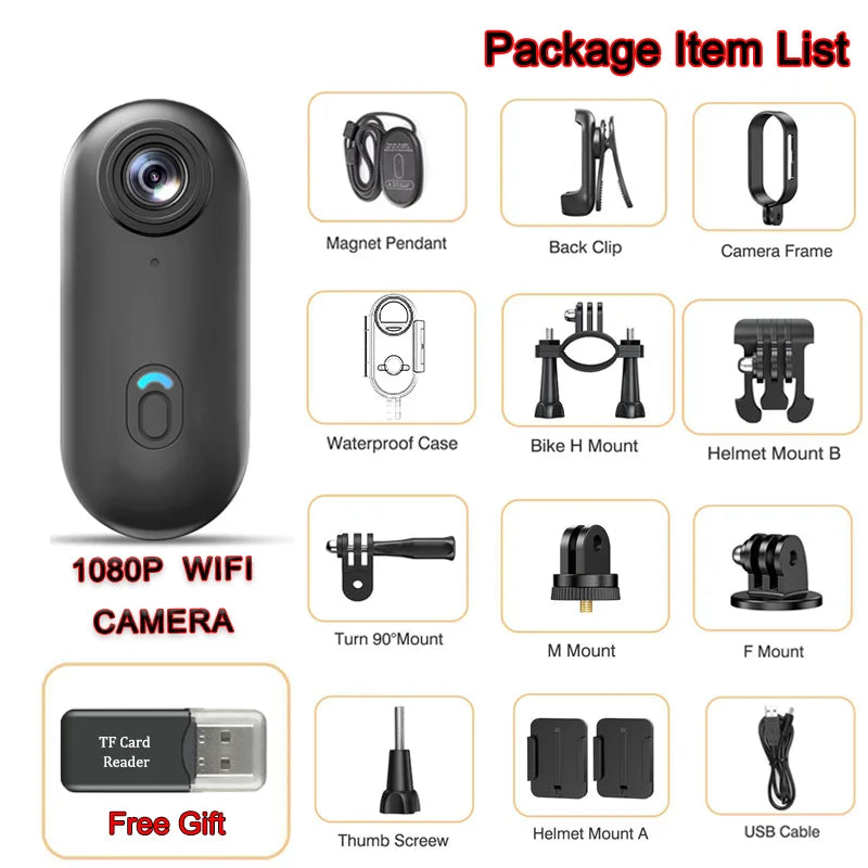 Mini caméra d'action 4K HD 1080P, sans fil, Wi-Fi