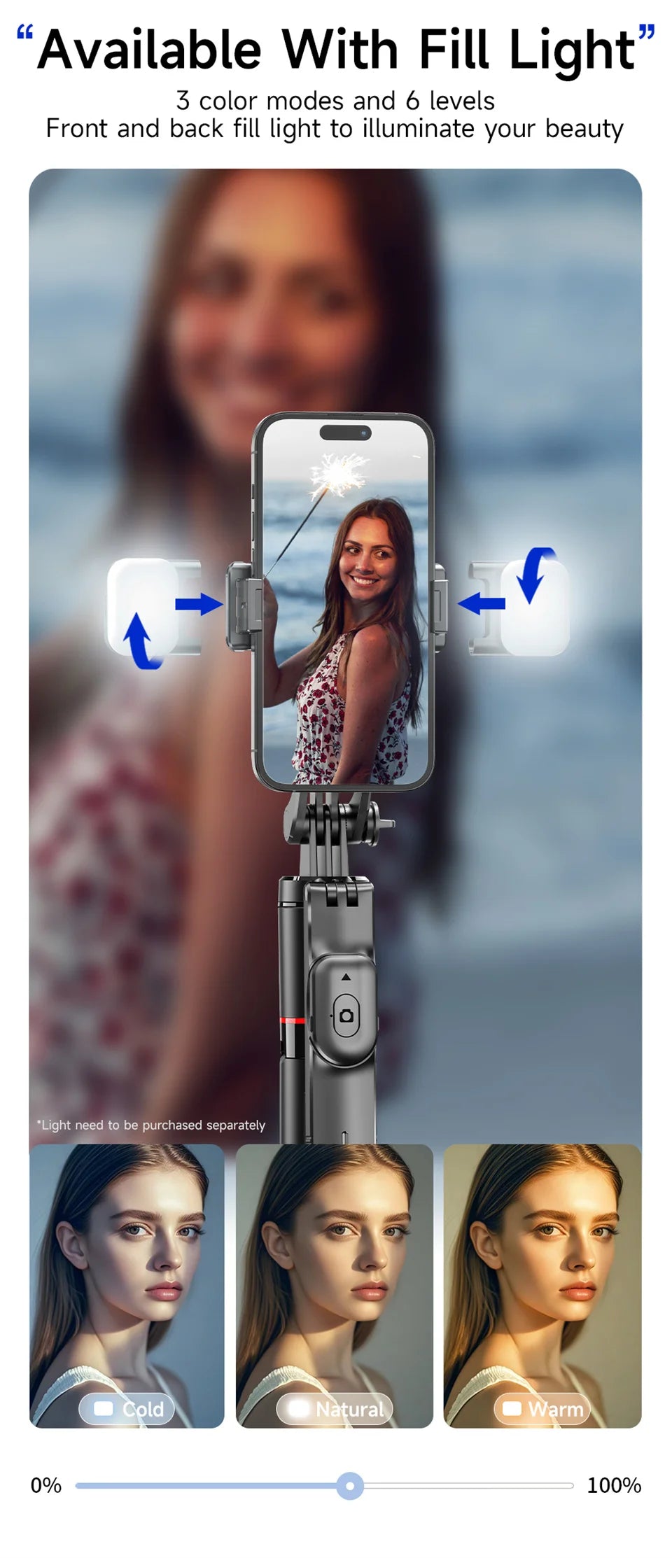Perche à selfie de 1708 mm de long avec trépied , télécommande Bluetooth