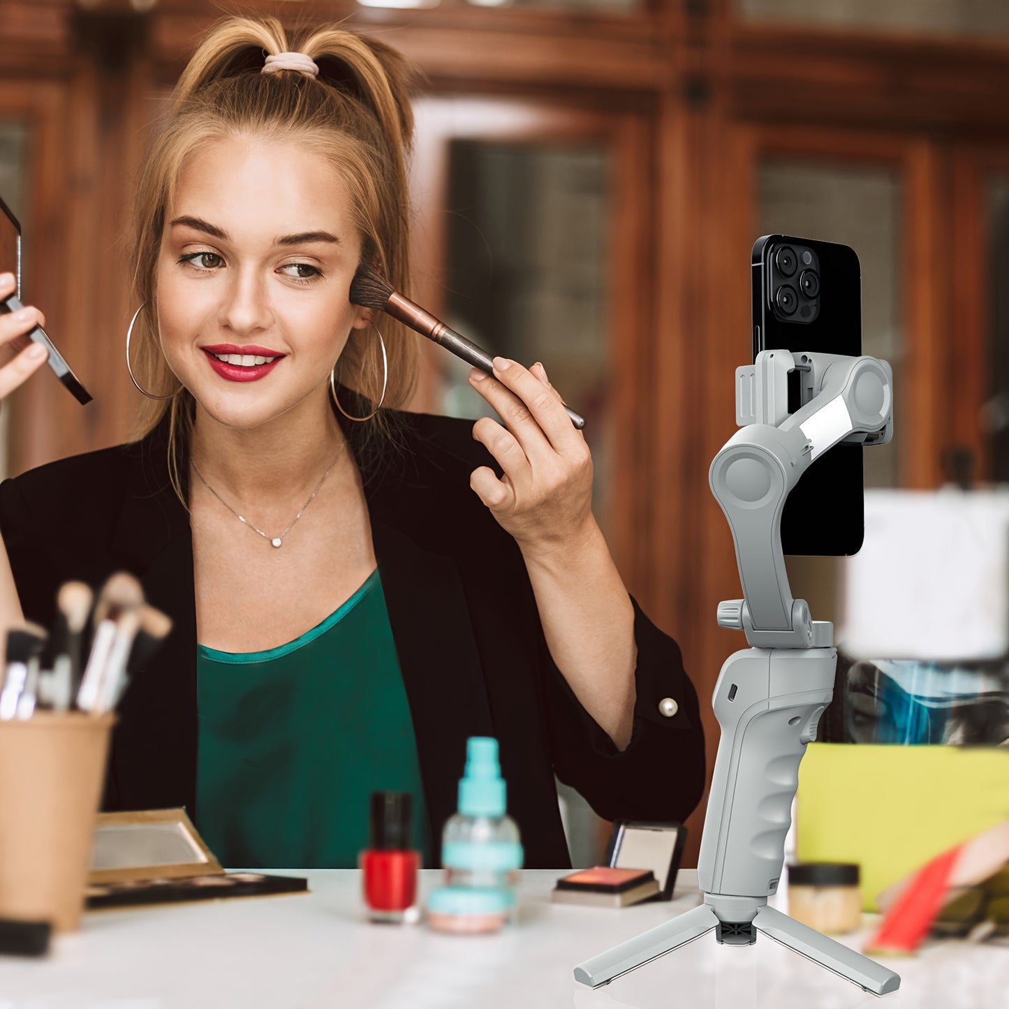 Cardan de suivi du visage avec IA, stabilisateur rotatif à 360°