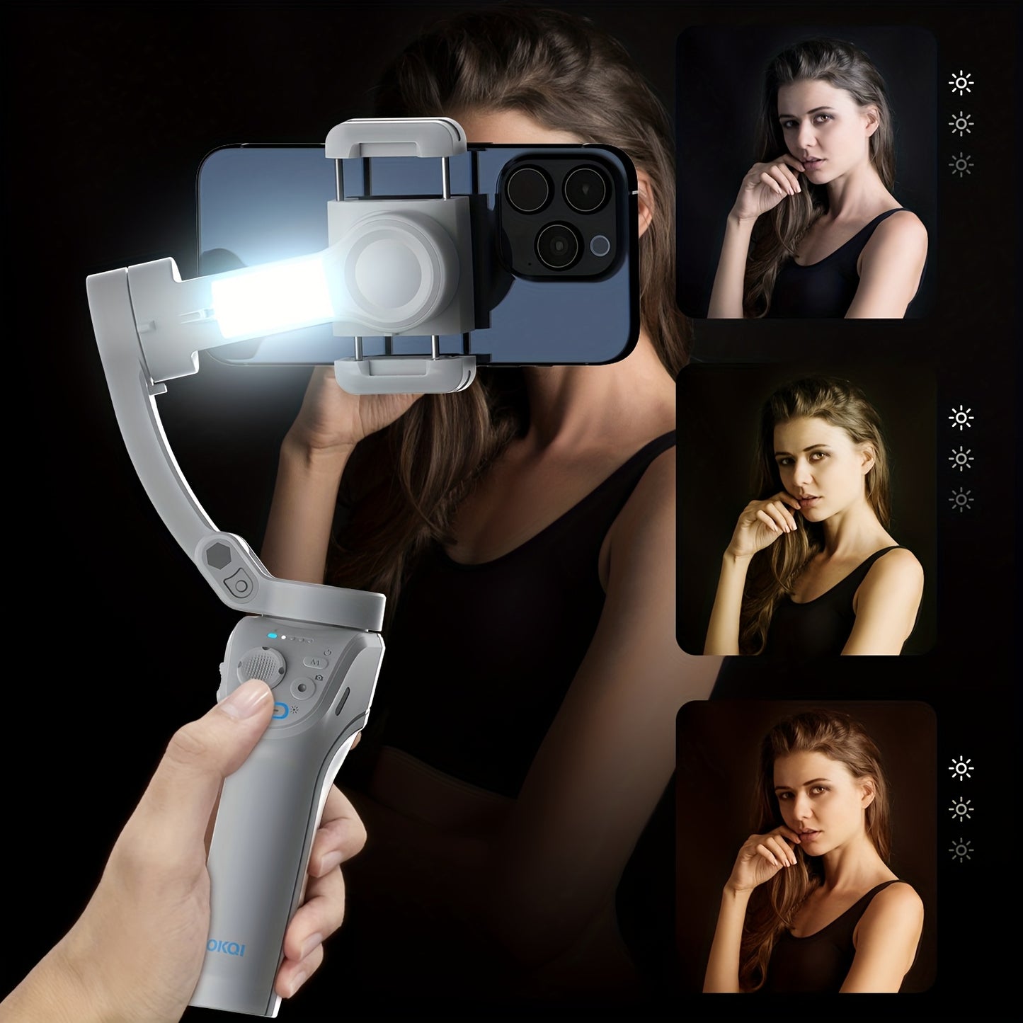 Cardan de suivi du visage avec IA, stabilisateur rotatif à 360°