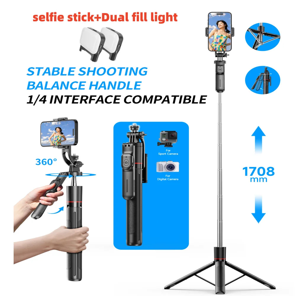 Perche à selfie de 1708 mm de long avec trépied , télécommande Bluetooth