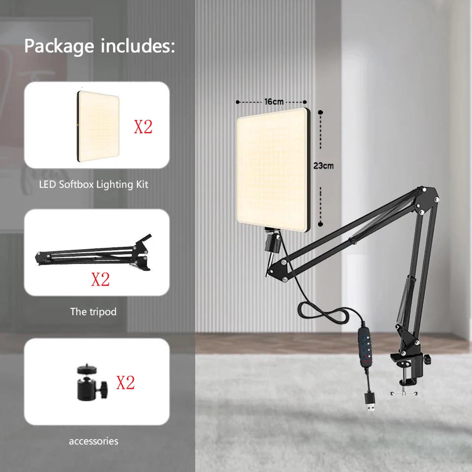 Lampe LED pour photographie, avec support à bras ciseaux