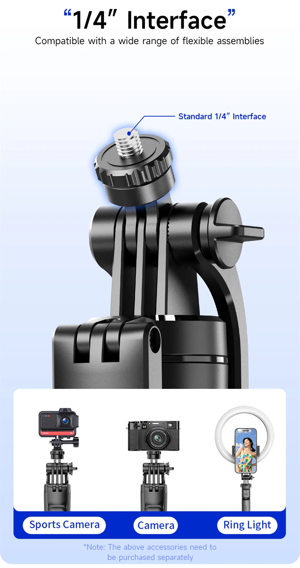 Perche à selfie de 1708 mm de long avec trépied , télécommande Bluetooth