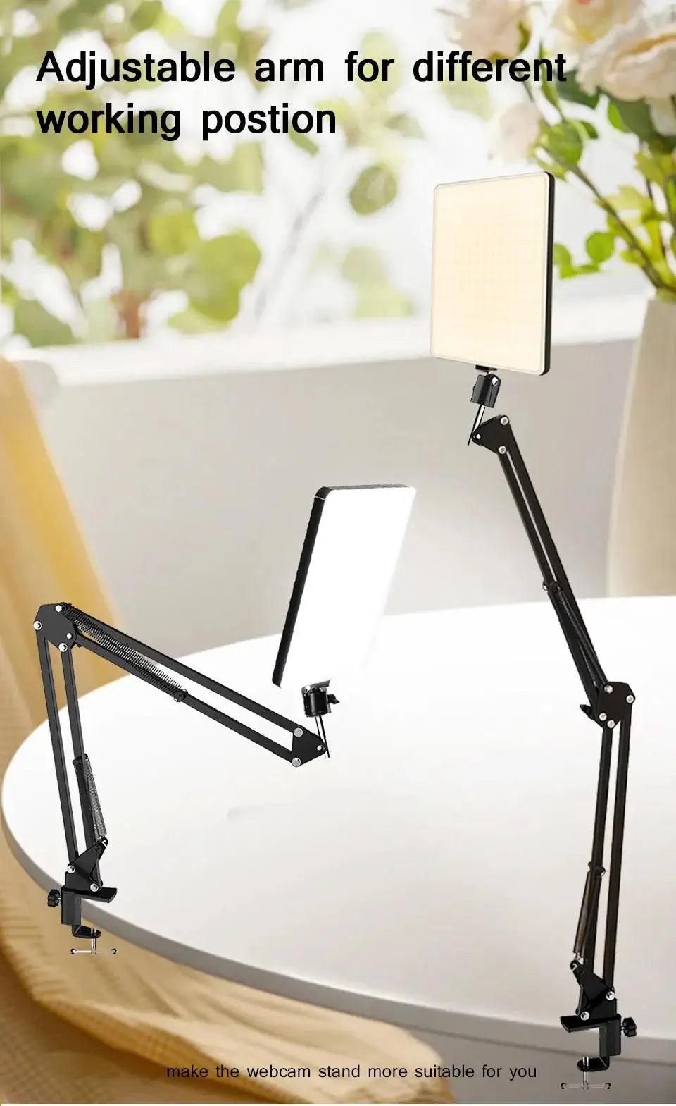 Lampe LED pour photographie, avec support à bras ciseaux