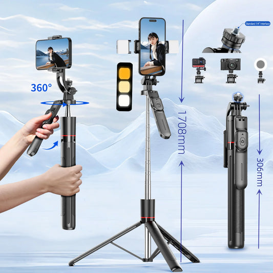 Perche à selfie de 1708 mm de long avec trépied , télécommande Bluetooth